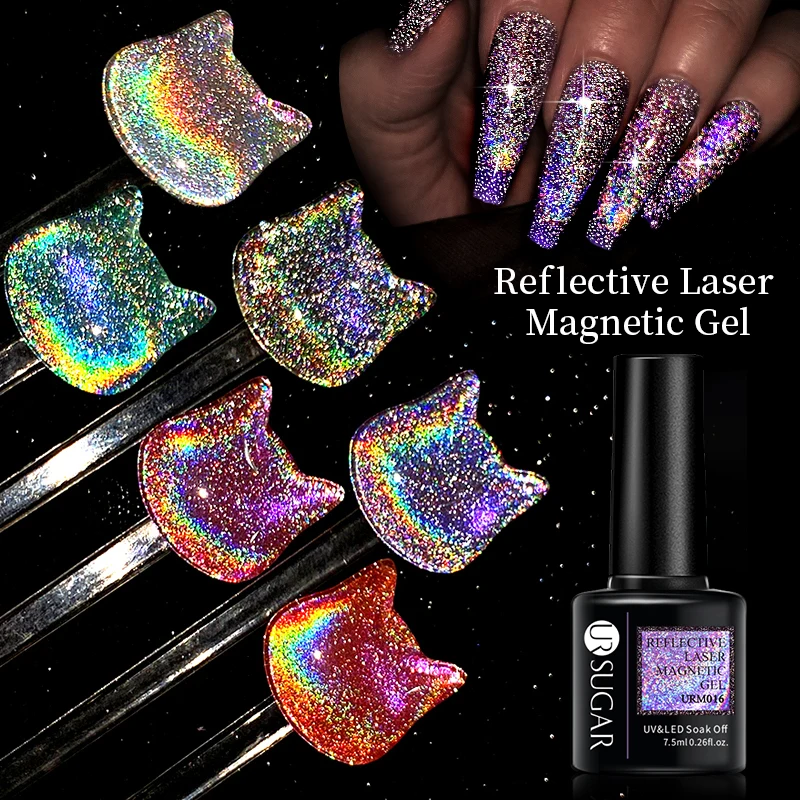 UR SUGAR 7.5ml Reflective Cat Magnetic Gel Polish Semi Permanent Glitter Spring Summer Soak Off UV Led Nail Art Varnish |