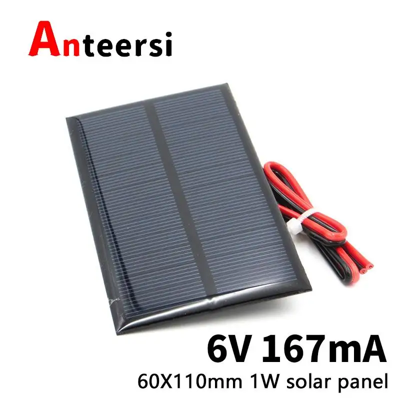 6V 1W 167mA 60x110mm Solar Panel with wire Mini Solar System DIY For Battery Cell Phone Charger 0.6W Solar