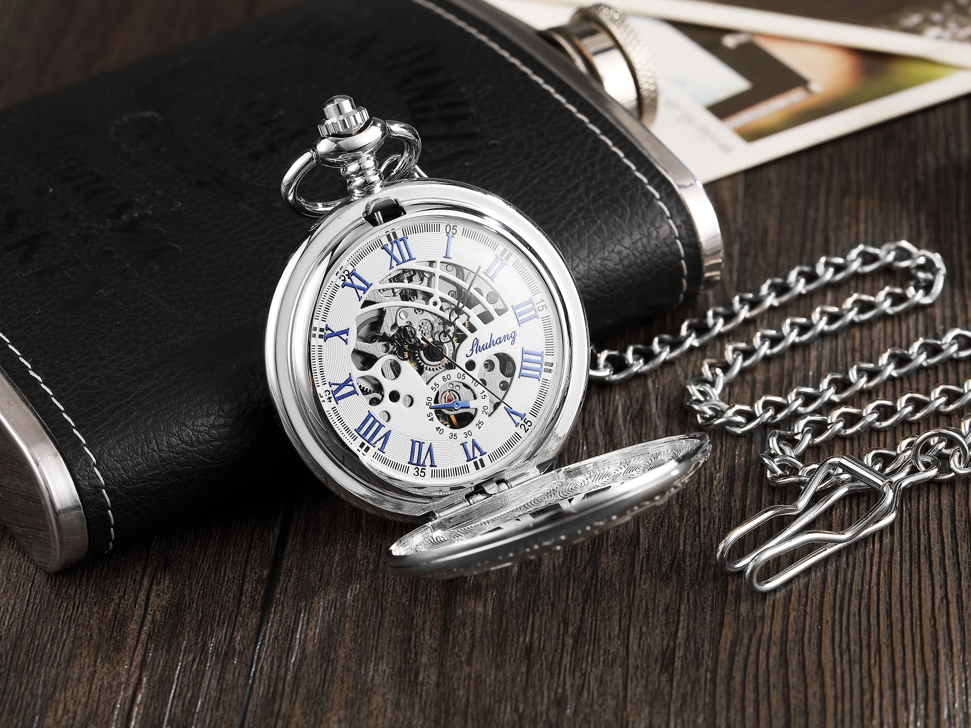 Antique Pocket Watch Steampunk Vintage Roman Numerals Automatic Mechanical Men Watches Necklace Retro Clock Chain Reloj Hombre