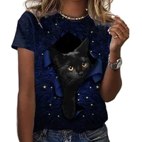 summer short sleeve cute forest cat 3d printing o neck comfortable t shirt womens funny new retro pullover fashion ladies top