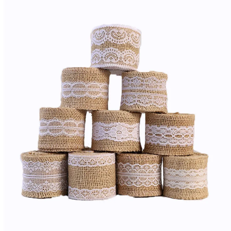 2M/Roll 5CM Burlap Ribbon Vintage Wedding Centerpieces Decoration Sisal Lace Trim Jute Rustic Event DIY Party Decor Supplies