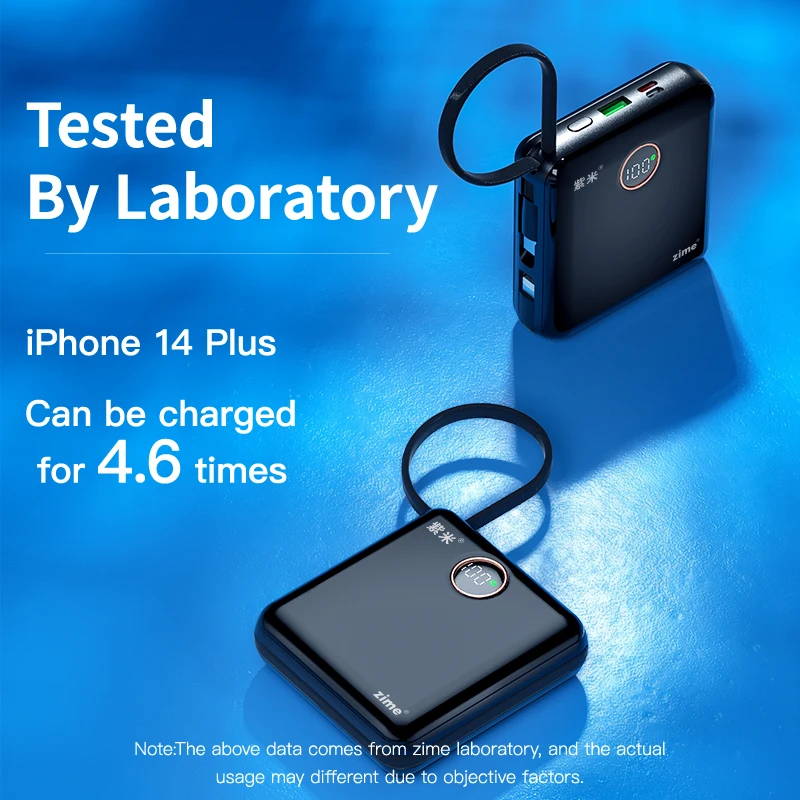 Zime Power Bank 20000mAh Built-in Charging Cables 22.5W Fast Charging Powerbank Portable Battery Charger for iPhone 14 13 Xiaomi