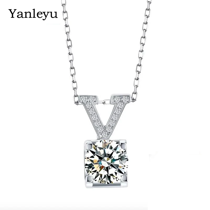 

Yanleyu Luxury Brand V Letter Pendant Necklace For Woman Solid 925 Silver Color Imitation Diamond Necklace Party Jewelry PN071