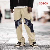 casual pants mens spring and autumn tide brand print dog head casual pants straight micro elastic mid waist loose pants