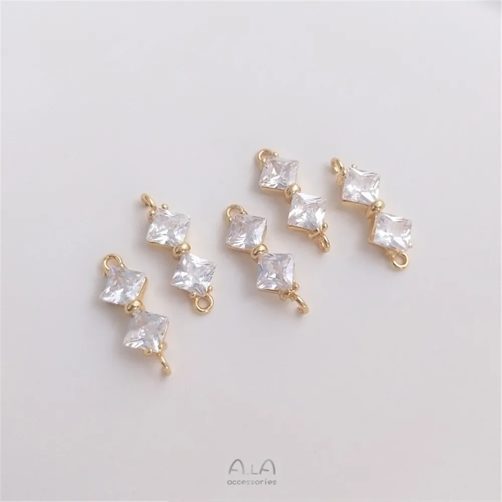 

14K Gold Plating Bow tie double hanging accessories square zircon bow tie double hanging DIY hand bracelet earrings accessories