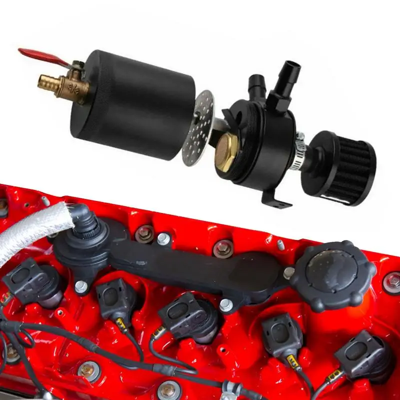 

Oil Separator Catch Can 200ml Universal Car Oil Catch Can Kit Air Breather Tank Baffled Filter 2 Ports With Hose Kit For