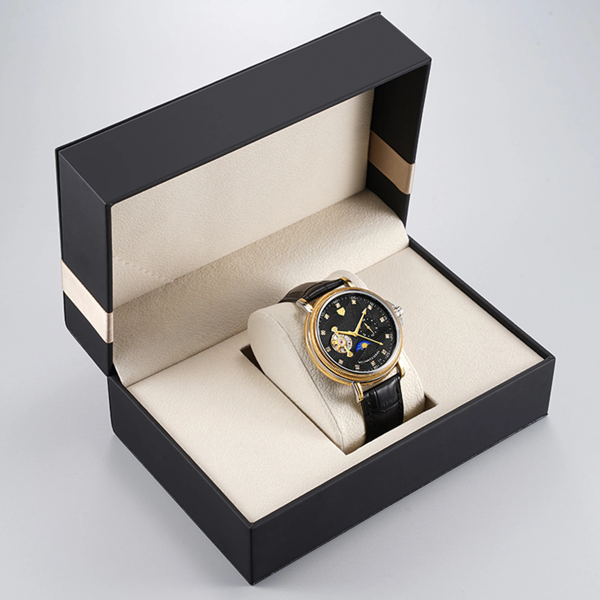 Black Leather Flip Men's And Women's Watch Box Spot Pu Watch Box Box Box Box Rectangular Watch Box