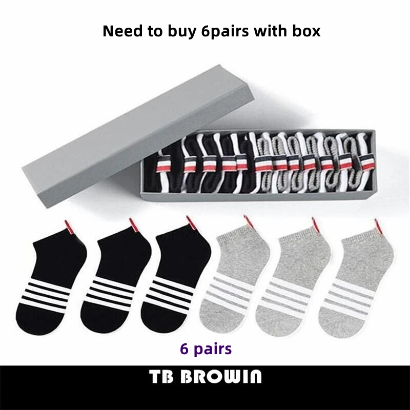 

TB BROWIN THOM Men's Socks RWB Stripes Ankle Unisex Korean Fashion Cotton Knitted Comfortable Casual Harajuku Stockings