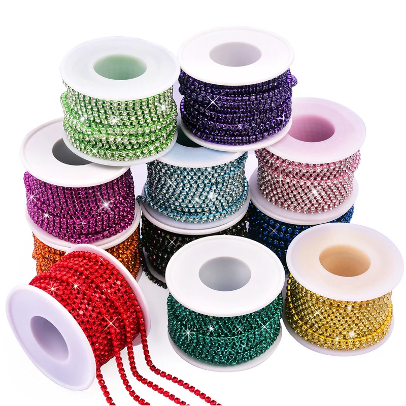 

10 Yard Champagne/Roller Rainbow 1 Row Rhinestones ​Chain Garment Sewing Glue-On Claw For DIY Glitter Trim Cup Chain Accessories