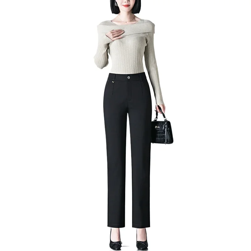 Черные женские брюки азиатского размера с эластичной резинкой на талии модные