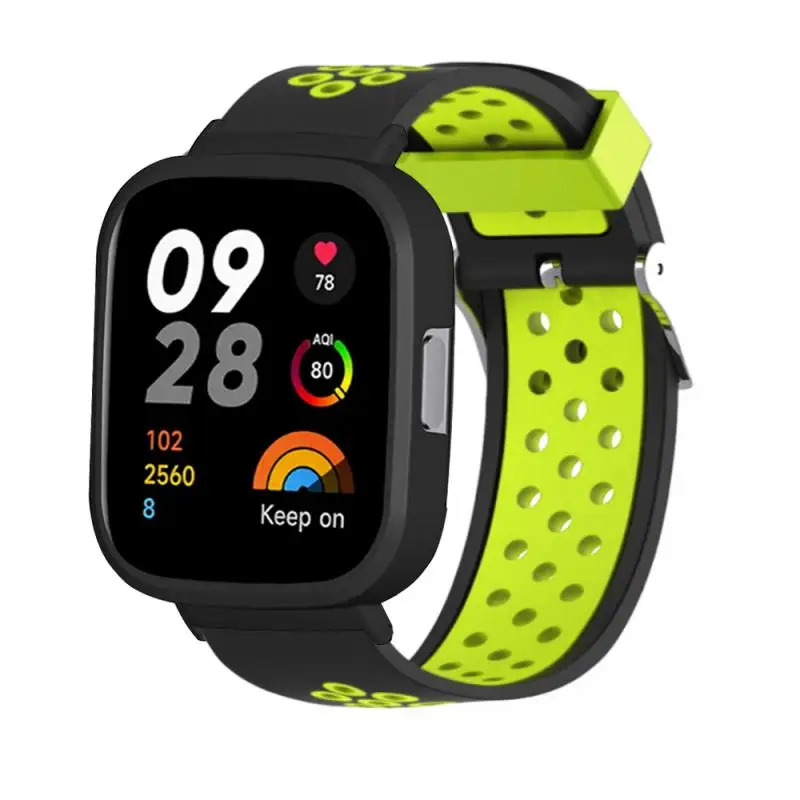 

Protective Pc Case Two-color Air Hole Pin Buckle Silicone Strap Screen Protector Strap Two-in-one Redmi Watch 3 Protective Case