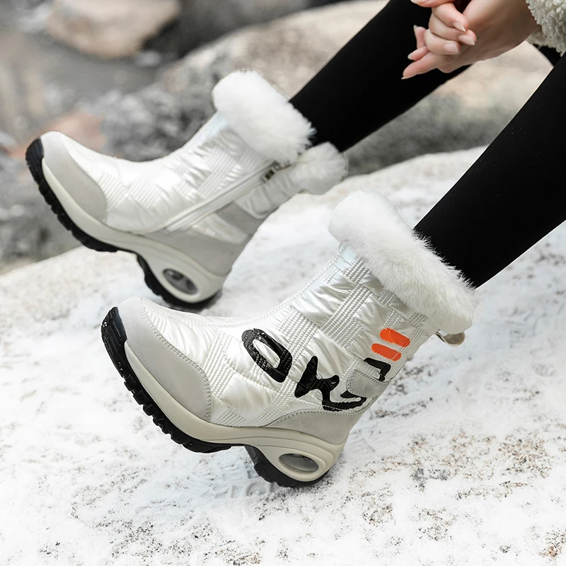 Winter Ladies Ankle Boots Waterproof Warm Snow Boots Black Comfortable Outdoor Wedge Heel  Cushion Casual Sneakers Shoes