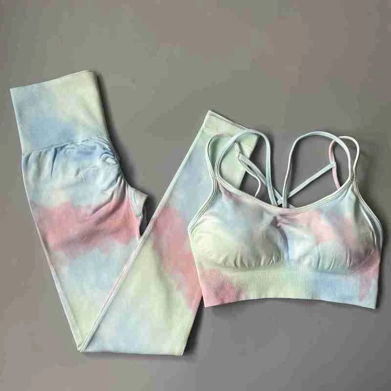 

2PCS Seamless Women new dyeing Yoga Set Workout Sportswear gym fitness Clothing Bra High Waist Leggings Suits