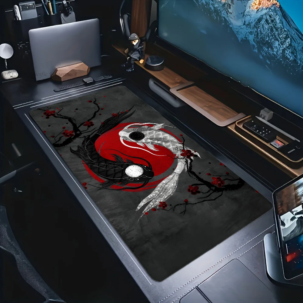 Japan Fish Yin And Yang Mousepad Mouse Mat Desk With Pad Gaming Accessories Prime XXL Keyboard Padding
