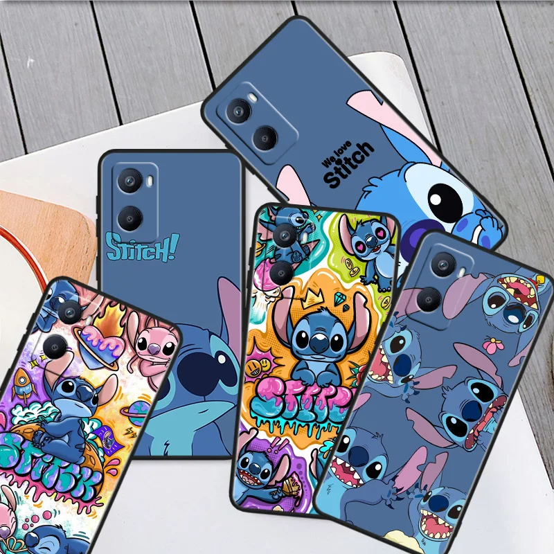 

Cute Stitch Anime Phone Case For OPPO A56S A55 A54S A53S A52 A33 A32 A31 A16S A16 A12 A11S A9 A5 2020 Black Cover