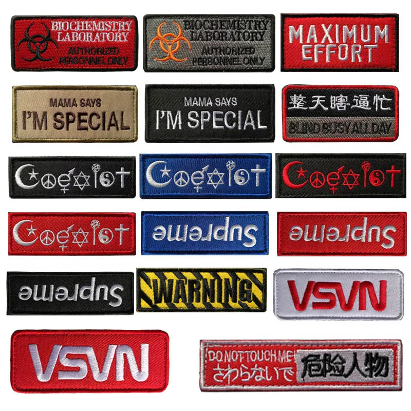 

Fashion Logo Velcro Badges American Skateboarding Space Logo Embroidery Patches English Letter Warning Coegusist Bag Hat Decals