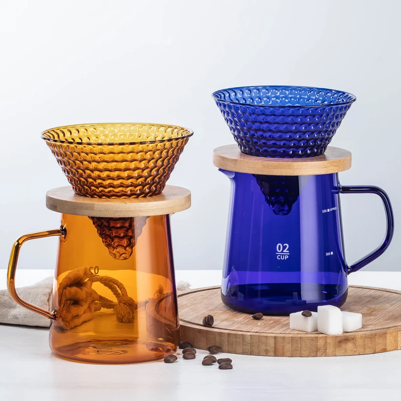 

Blue Hand Brewed Coffee Pot Set Household Coffee Sharing Pots Scale Glass Pot V-shaped Drip Coffee Filter Cup Cream Latte Cups