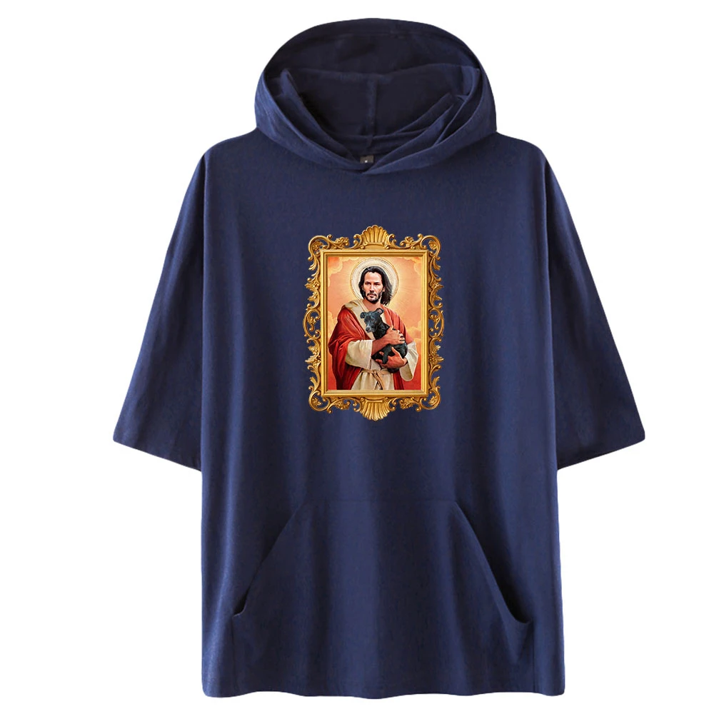 

Keanu Reeves Holding A Puppy Hooded T-shirt 2D Men/Women Hooded Tshirt Solid Color T-shirts Summer Short Sleeve Hooded Shirts
