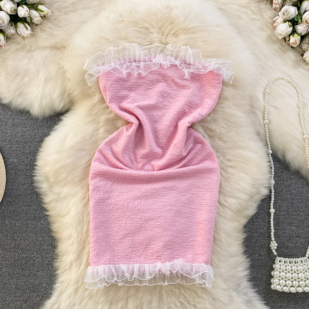 

Женское облегающее платье без бретелек, облегающее платье-футляр с оборками в французском стиле, лето 2023