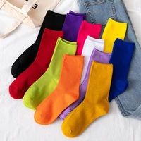 japanese harajuku style solid color socks women streetwear autumn winter black and white funny socks cotton for mujer 121002