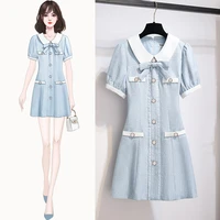 womens new summer high end temperament french doll neck bow short sleeve single breasted slim fitting fashion party dress
