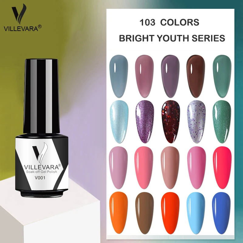 

VILLEVARA Nail Gel Polish Semi Permanent Gellack Nail Art Salon 100 Color Glitter 7ml Soak off Organic UV LED Nail Gel Varnish