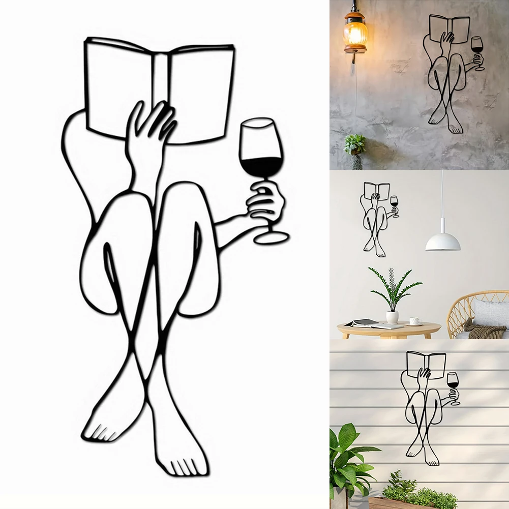 Женское чтение книг и питьевое вино металлический настенный декор