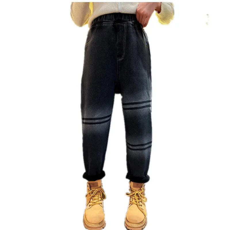 Купи Girls Winter Jeans Thicken Warm School Kids Clothes Black Fleece Children Denim Trousers Casual Teenager Pencil Pants 4-14Years за 1,025 рублей в магазине AliExpress