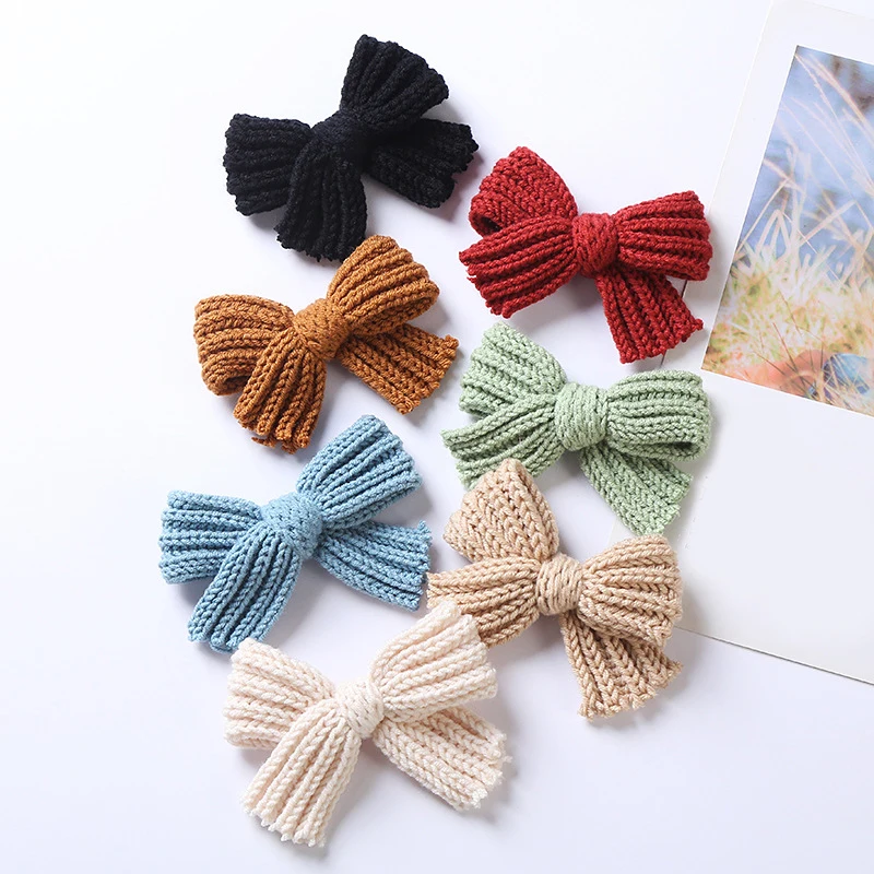 

2Pcs Woolen Knit Hair Clips For Baby Girl Bows Barrettes Infant Hairpins Candy Color Kids Princess Accessories Toddler Hairgrips