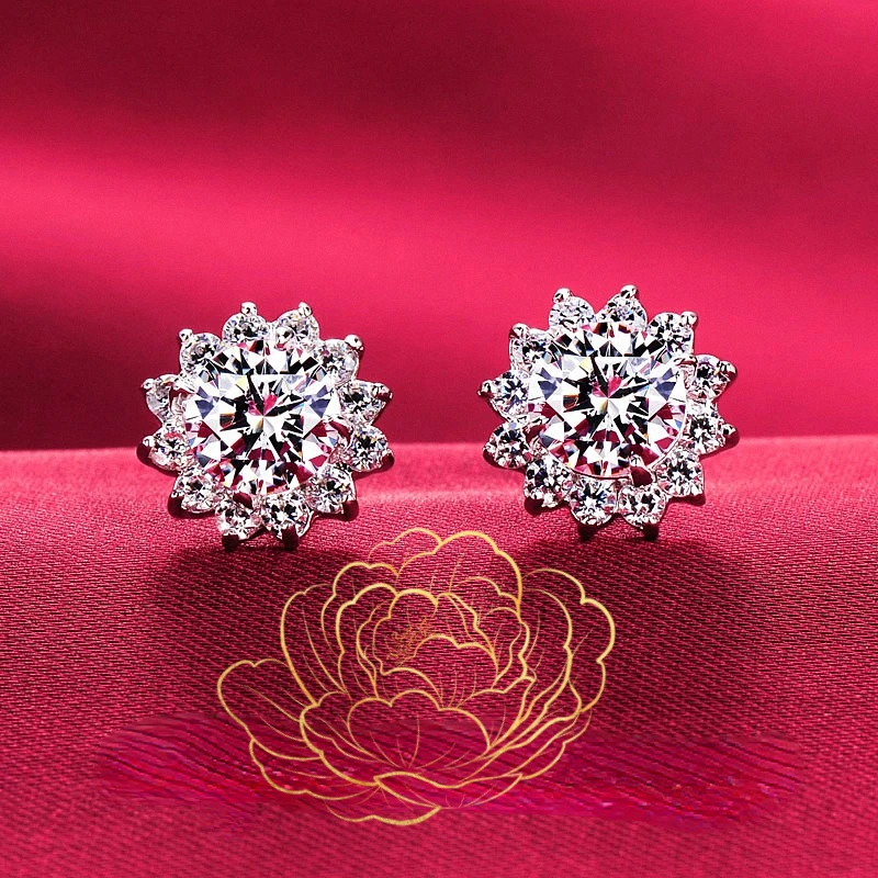 

American moissanite sunflower 80 points diamond earrings female sterling silver s925 snowflake earrings earrings