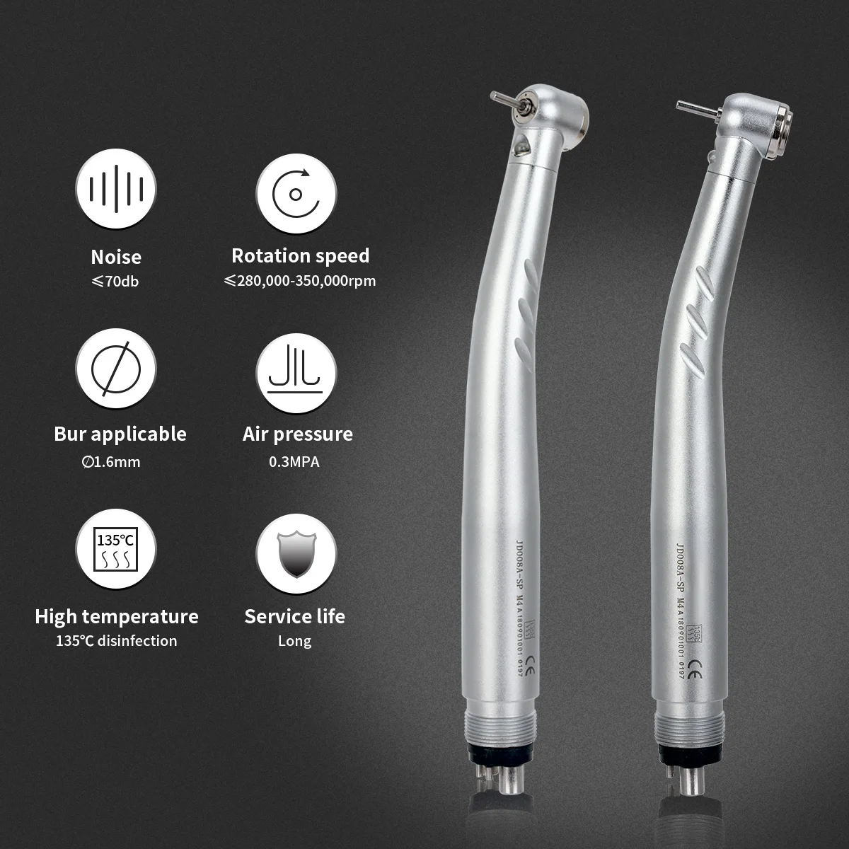 Dental E-generator LED High Speed Stainless steel bearing Push Button Standard Head 3 Spray Handpiece Autoclavable 2/4holes