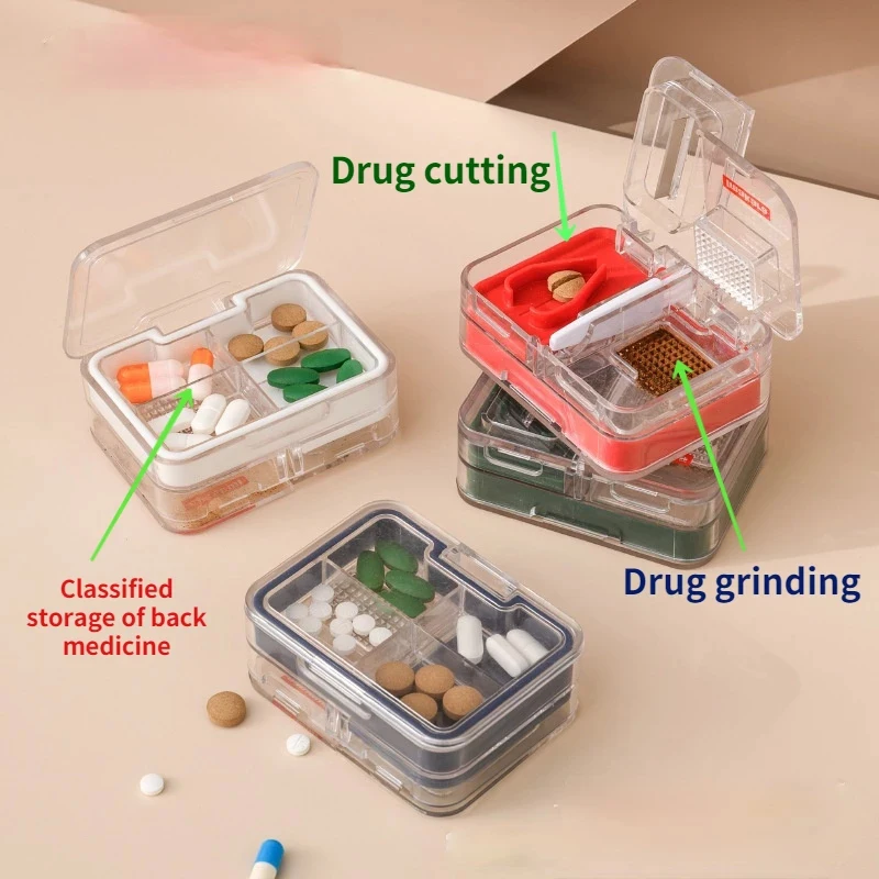 

4 In 1 Portable Pill Box Powder Tablet Grinder Powder Pill Cutter Medicine Splitter Box Multifunctional Pill Cutter Divider