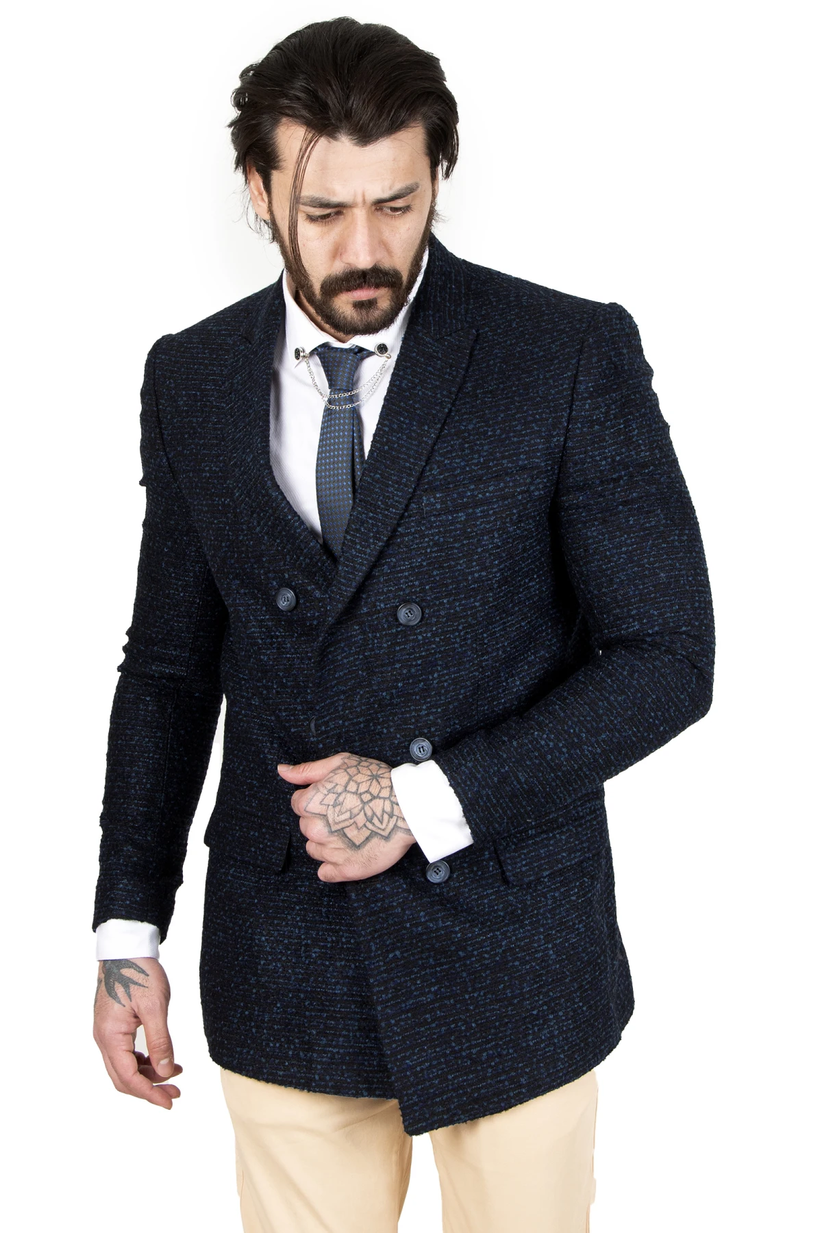 DeepSEA patterned italian double breasted coat 2203007