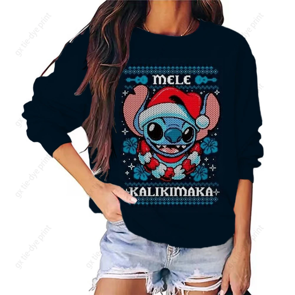 

Рождественская женская футболка, осенний свитер с круглым вырезом, пуловеры с длинным рукавом и принтом Диснея, женская уличная одежда в стиле Харадзюку, 3XL