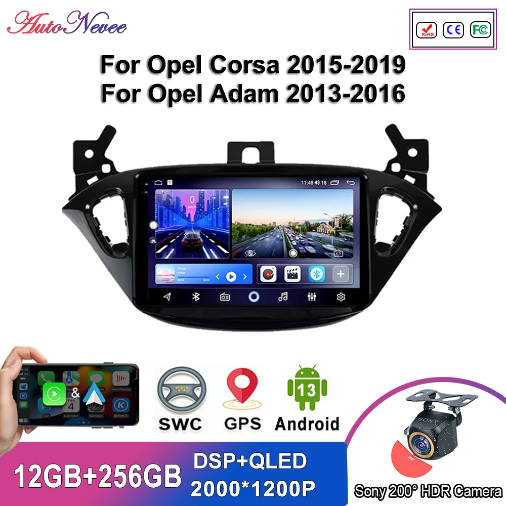 Радио Android 14 для Opel Corsa 2015-2019 Adam 2013-2016 Мультимедийный плеер GPS-навигация Стерео