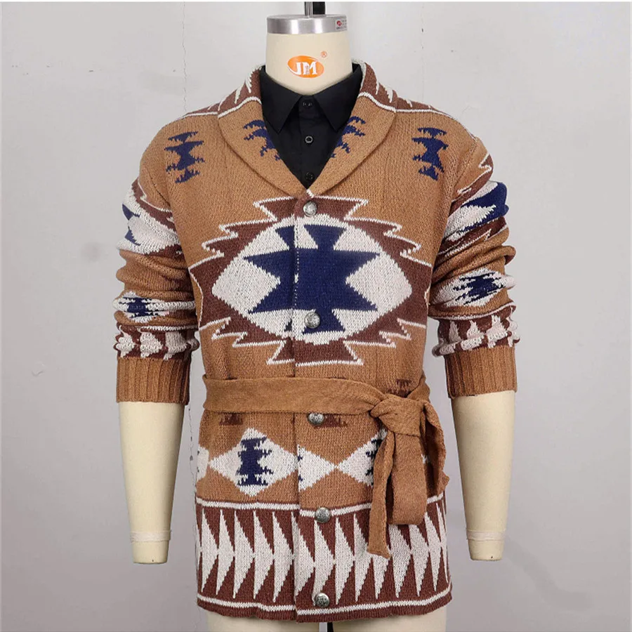 2024 винтажный мужской жаккардовый свитер повседневный толстый кардиган с