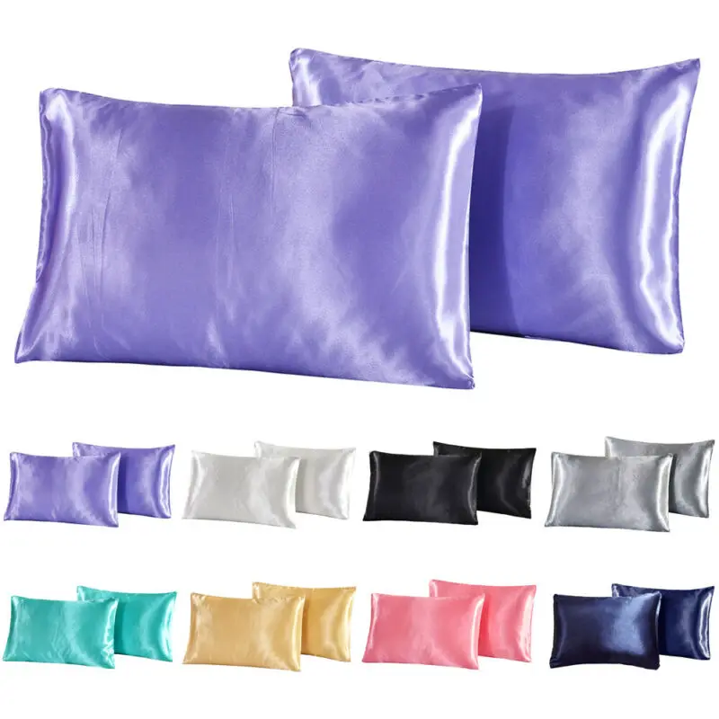 

2-piece Queen Silk Satin Pillowcase Simple Solid Color Bedding Household Smooth Multicolor Simulation Silk Satin Pillowcase Home