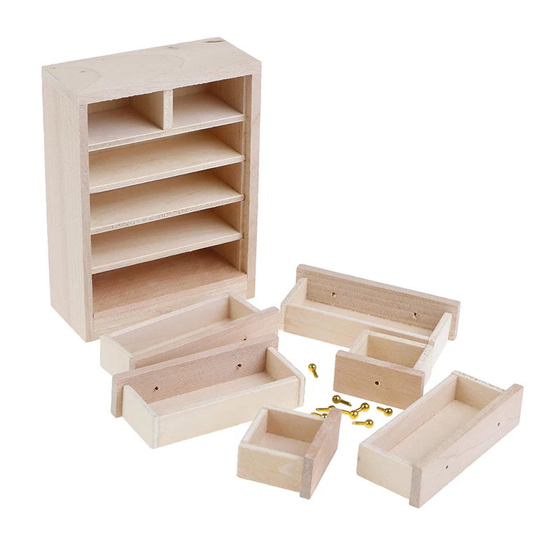 

1 Pc 1/12 Scale 5-Layer Wooden Drawer Cabinet Unpainted Miniature Doll House Furniture Accessory Children's Toys
