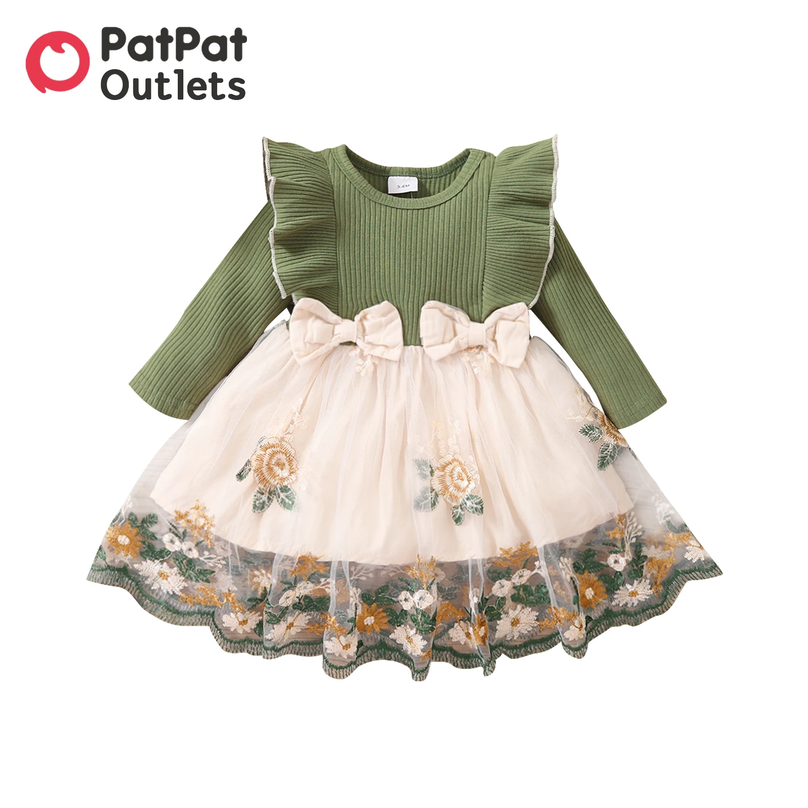 

PatPat Dresses Baby Girl Clothes New Born 95% Cotton Knit Floral Embroidered Mesh NewBorn Babies Kids Birthday Party Dress