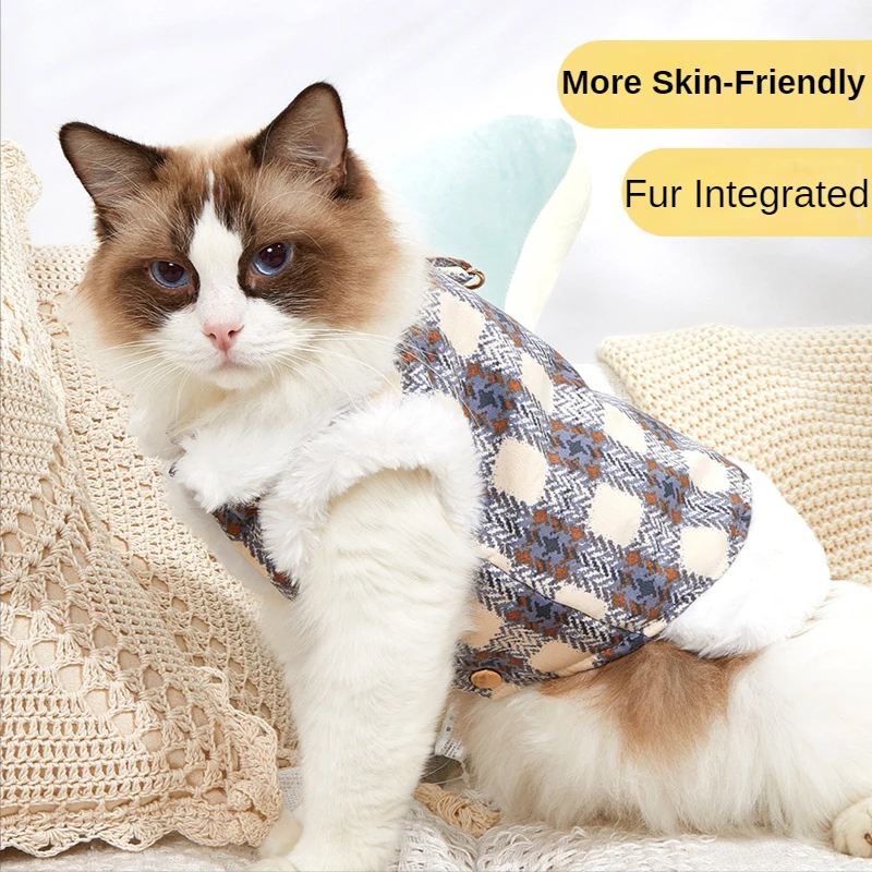 

Winter Clothes for Cats Harness Vest High-end Printing Sphynx Pet Clothing Cute Dog Fur Lining Free Shipping Dresses Thickened