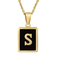 women initial letter necklace gold stainless steel black rectangle shell 26 letters pendants name necklaces girls women jewelry