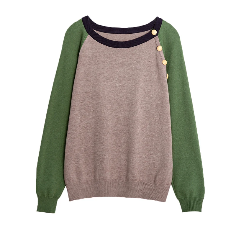 Пуловер женский с круглым вырезом на пуговицах длинным рукавом