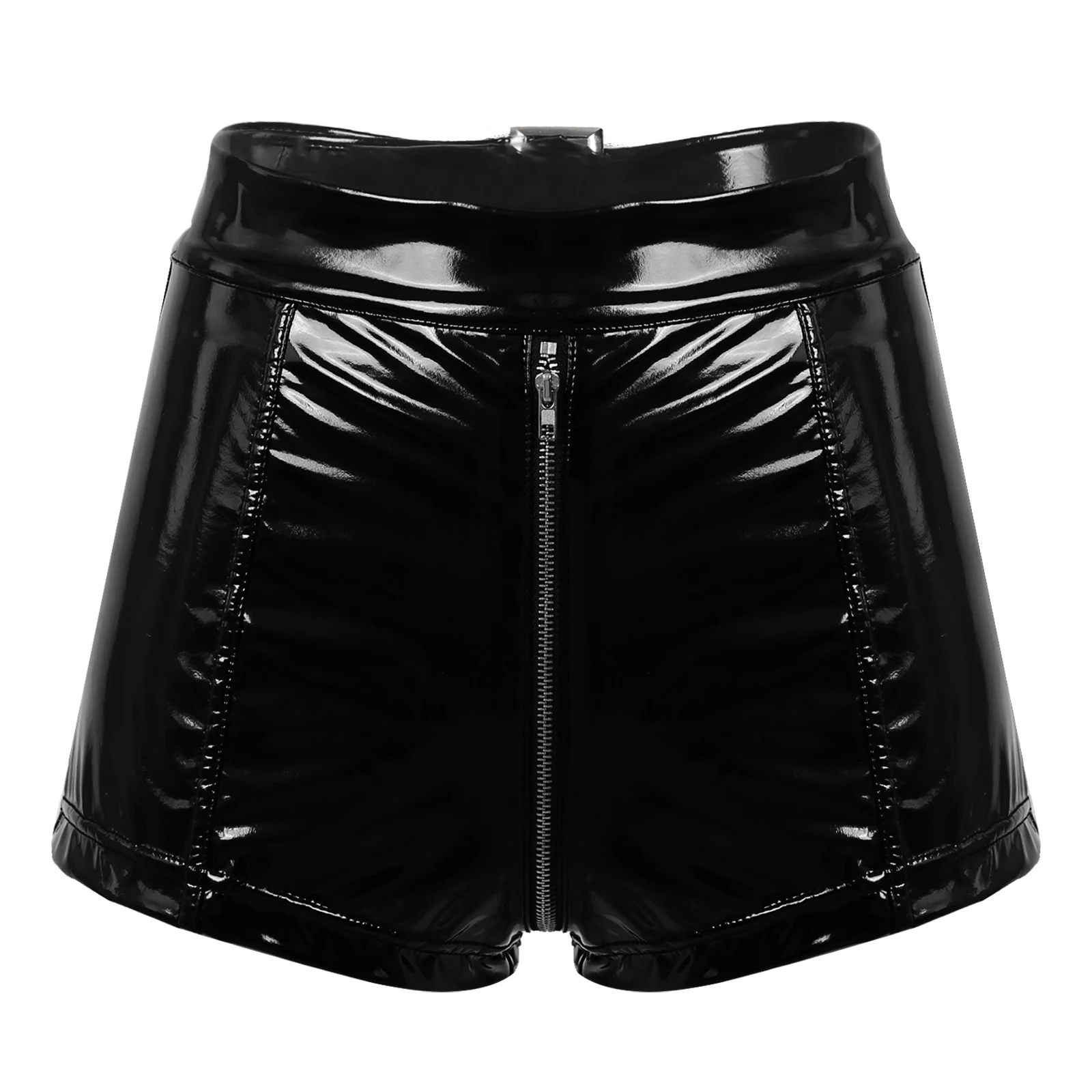 Womens Wet Look Patent Leather Hot Pants Pole Dance Rave Costumes ...
