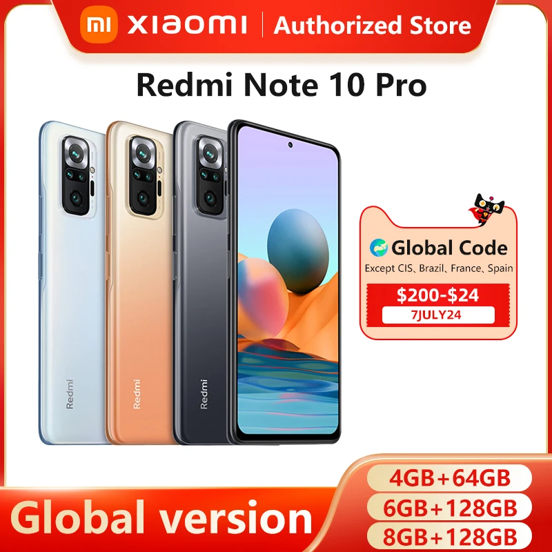 Xiaomi Redmi Note 10 Pro Global Version NFC 6GB 64GB 128GB Smartphone Phone Snapdragon 732G Octa Core 6.67 AMOLED Display