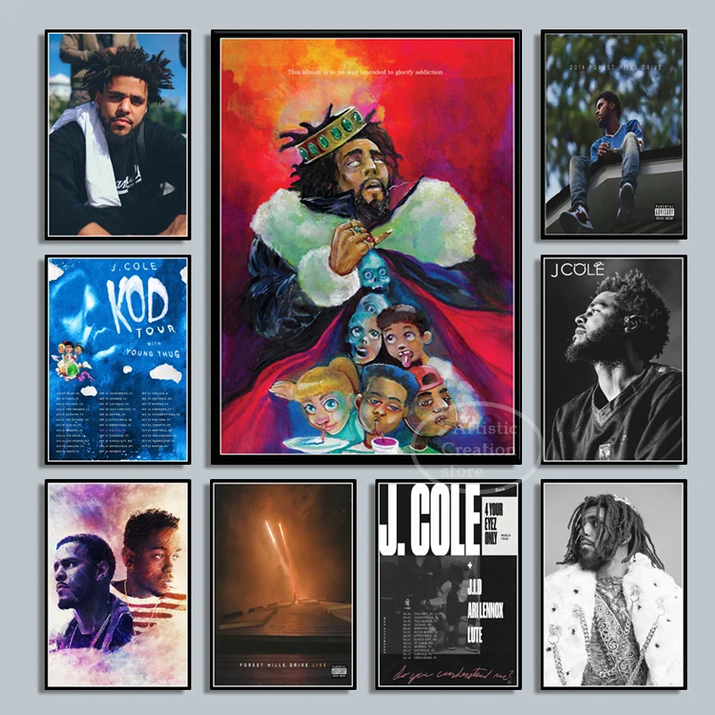

J Cole K.O.D Forest Eyez Rapper, музыкальный альбом в стиле хип-хоп, плакат со звездами, HD-принты, Художественная Картина на холсте для спальни, студии, худ...