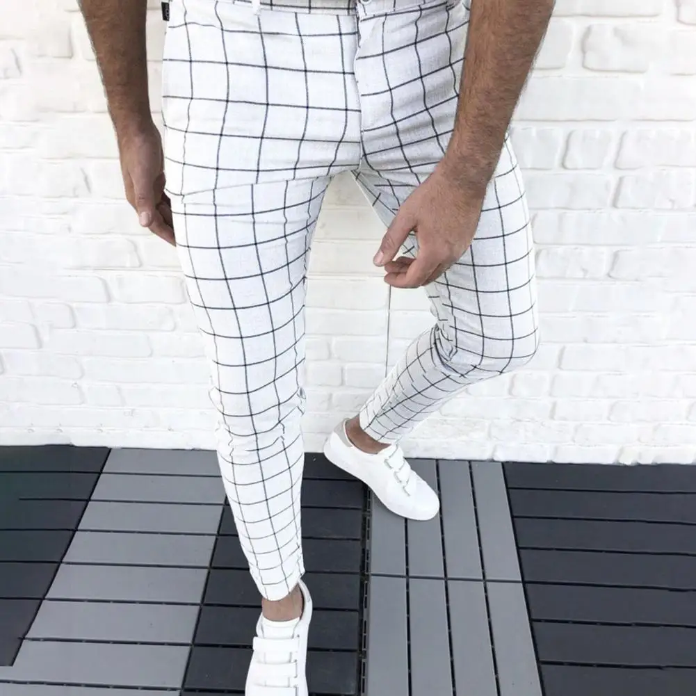 

Full Length Pants Pencil Pant Slim Streetwear for Spring Pencil Plaid Slim-fitting Mid-rise Summer Autumn Winter