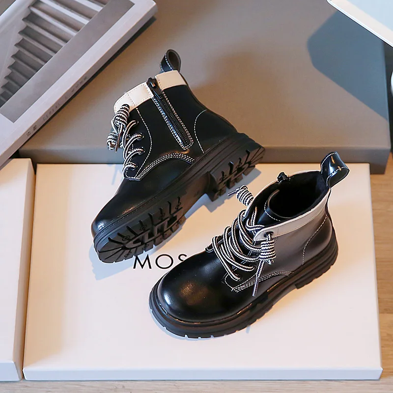 

Children Color Matching Short Boots 2022 Autumn PU Non Slip Versatile Round Head Japanese Simple Boys' Fashion Kids Ankle Boots
