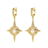 2022 new fashion women elegant zircon and pearl inlaid hexagram earring women vintage party nature pearl zircon star earring