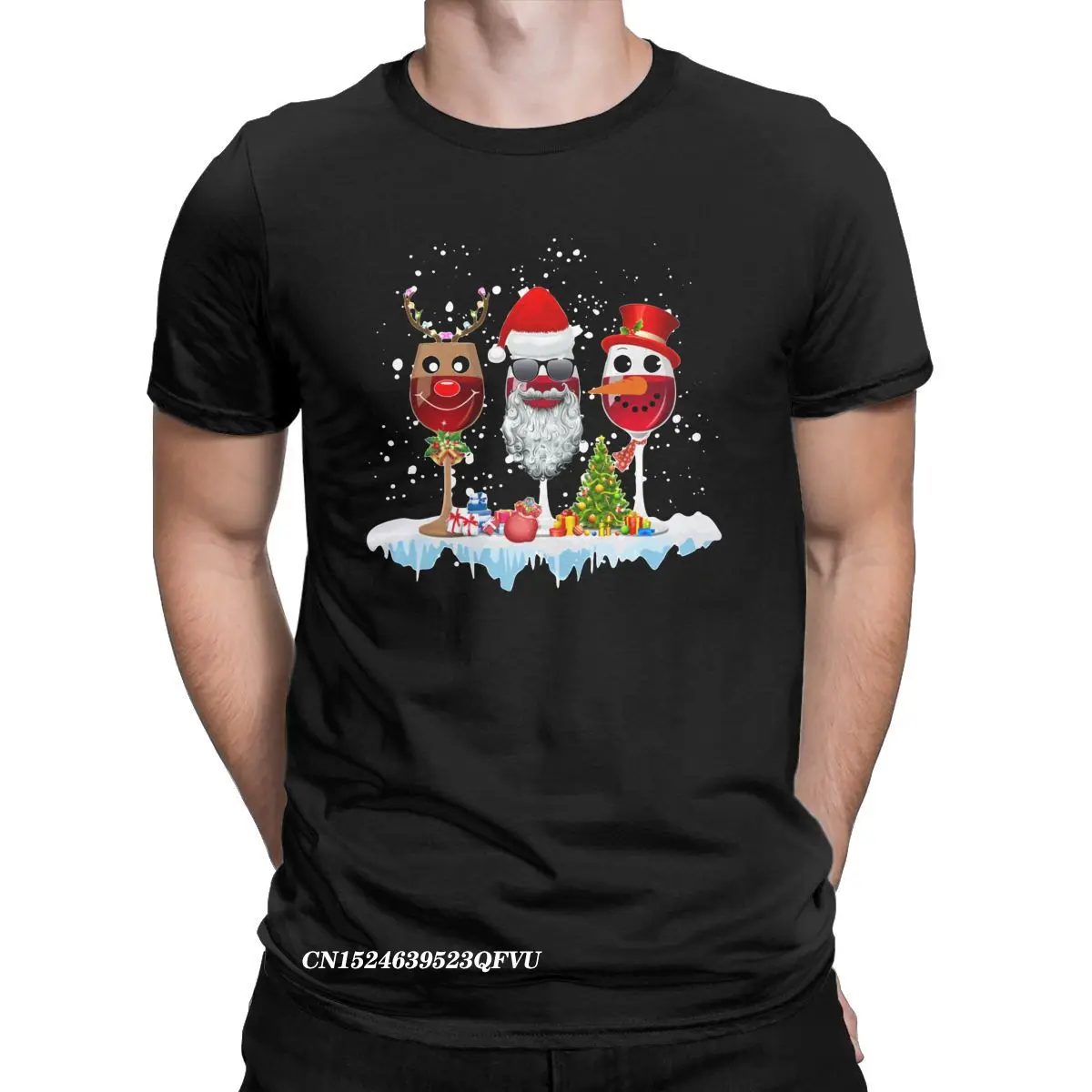 Amazing Three Glass Of Red Wine Santa Hat Christmas Tee Shirt Men Women Cotton Tshirt Merry Christmas Tees Unique Clothes