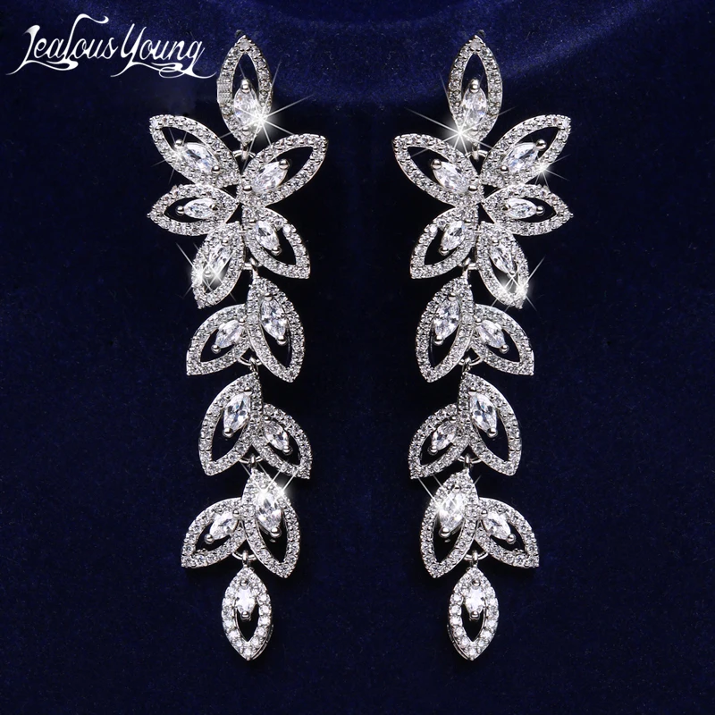 

Fashion Korean CZ Leaf Wedding Drop Bridal Earrings Marquise Cubic Zirconia Elegant Long Earings for Women Jewelry Gift